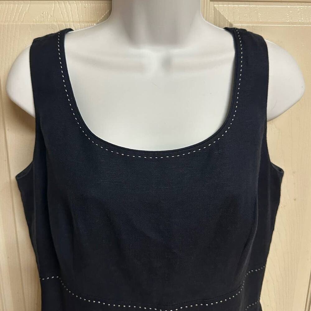 Alex‎ Marie Navy Linen Sheath Dress Sleeveless Knee Length Back Slit Size 8 - Picture 6 of 11
